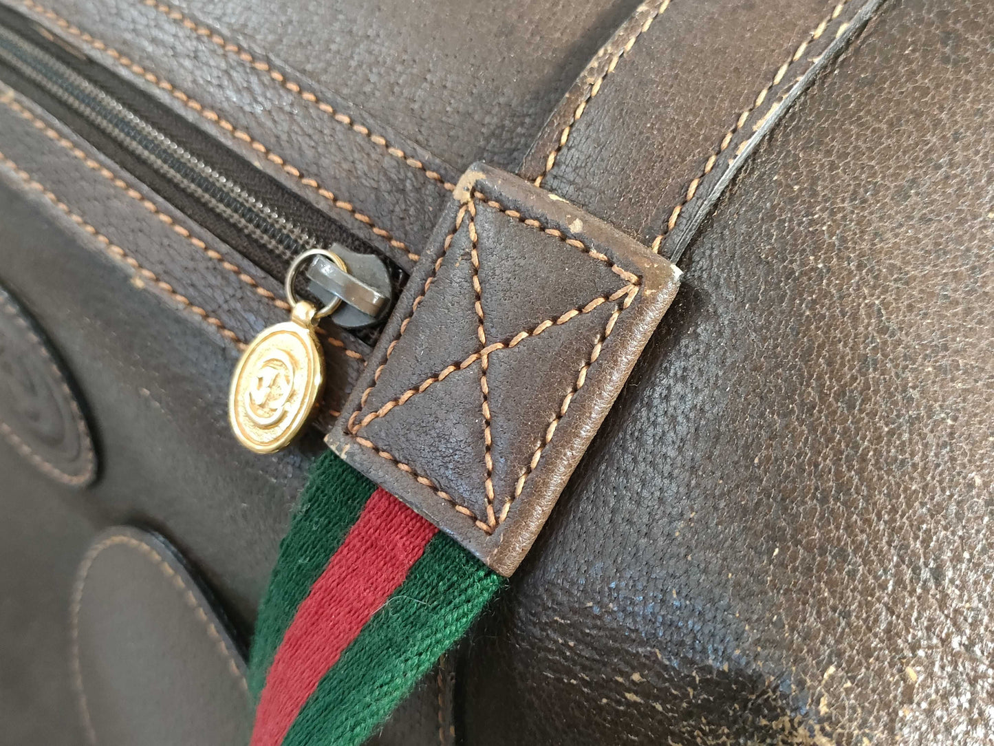 GUCCI GUCCI Leather Boston Bag, Vintage Brown