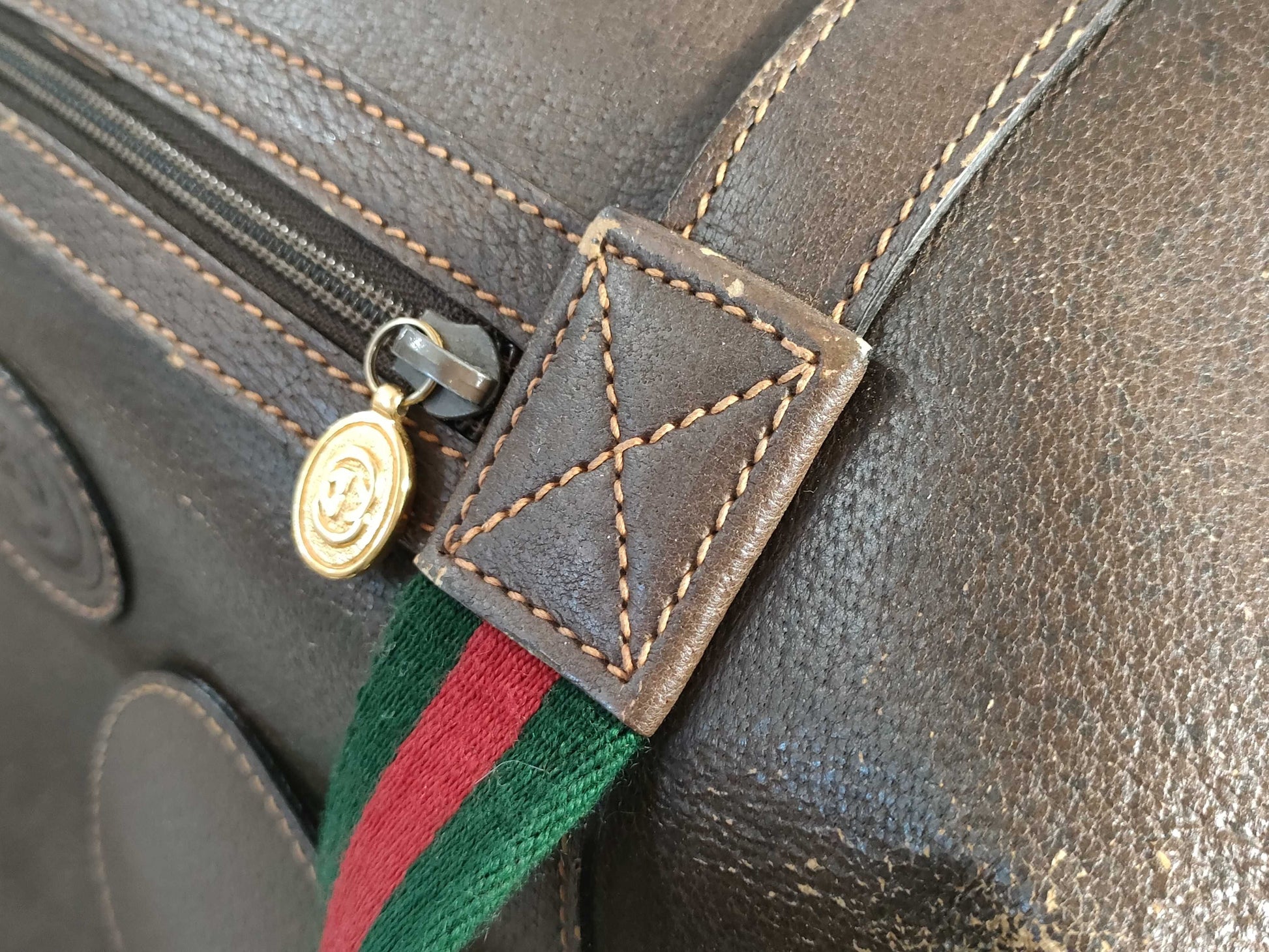 GUCCI GUCCI Leather Boston Bag, Vintage Brown