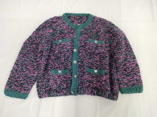 CHANEL Silk Cashmere Coco Mark Cardigan Purple Size 50 Jacket