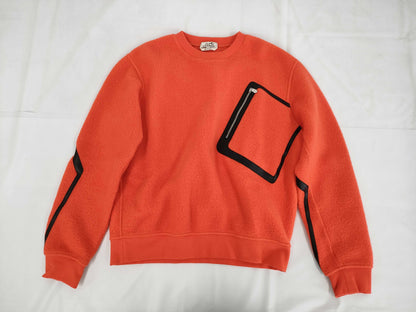 HERMES Trimmed Cashmere and Leather Sweatshirt, Orange, Size M, Tops