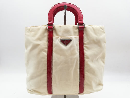 PRADA Tessuto Ivory Red Shoulder Bag