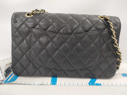 CHANEL Matelasse 25 Caviar Leather Black Double Flap Double Chain GD Hardware Size 13 Shoulder Bag