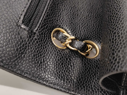 CHANEL Matelasse 25 Caviar Leather Black Double Flap Double Chain GD Hardware Size 13 Shoulder Bag