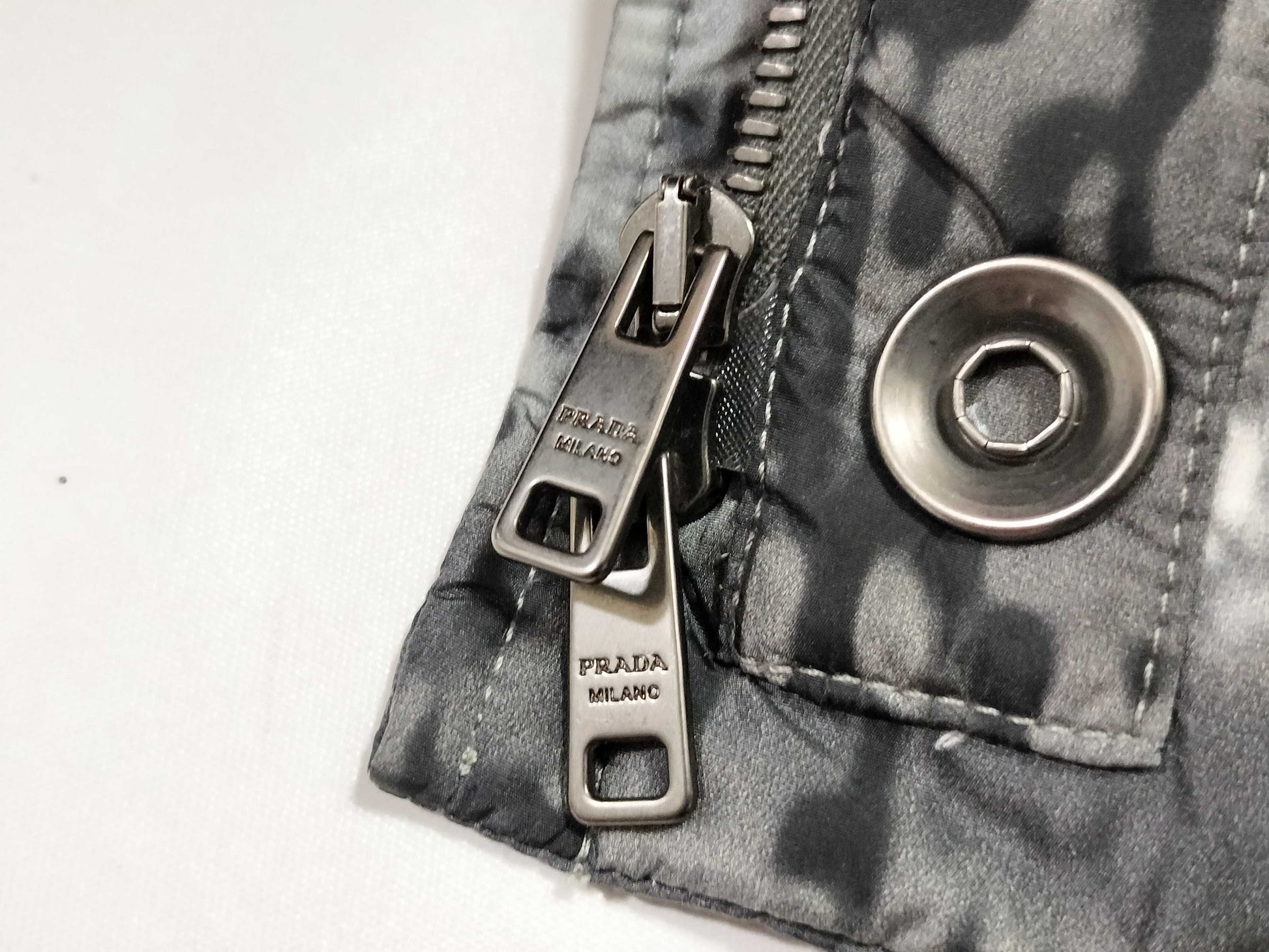 PRADA Prada Down Jacket with Triangle Logo Plate and Fur, Size 40