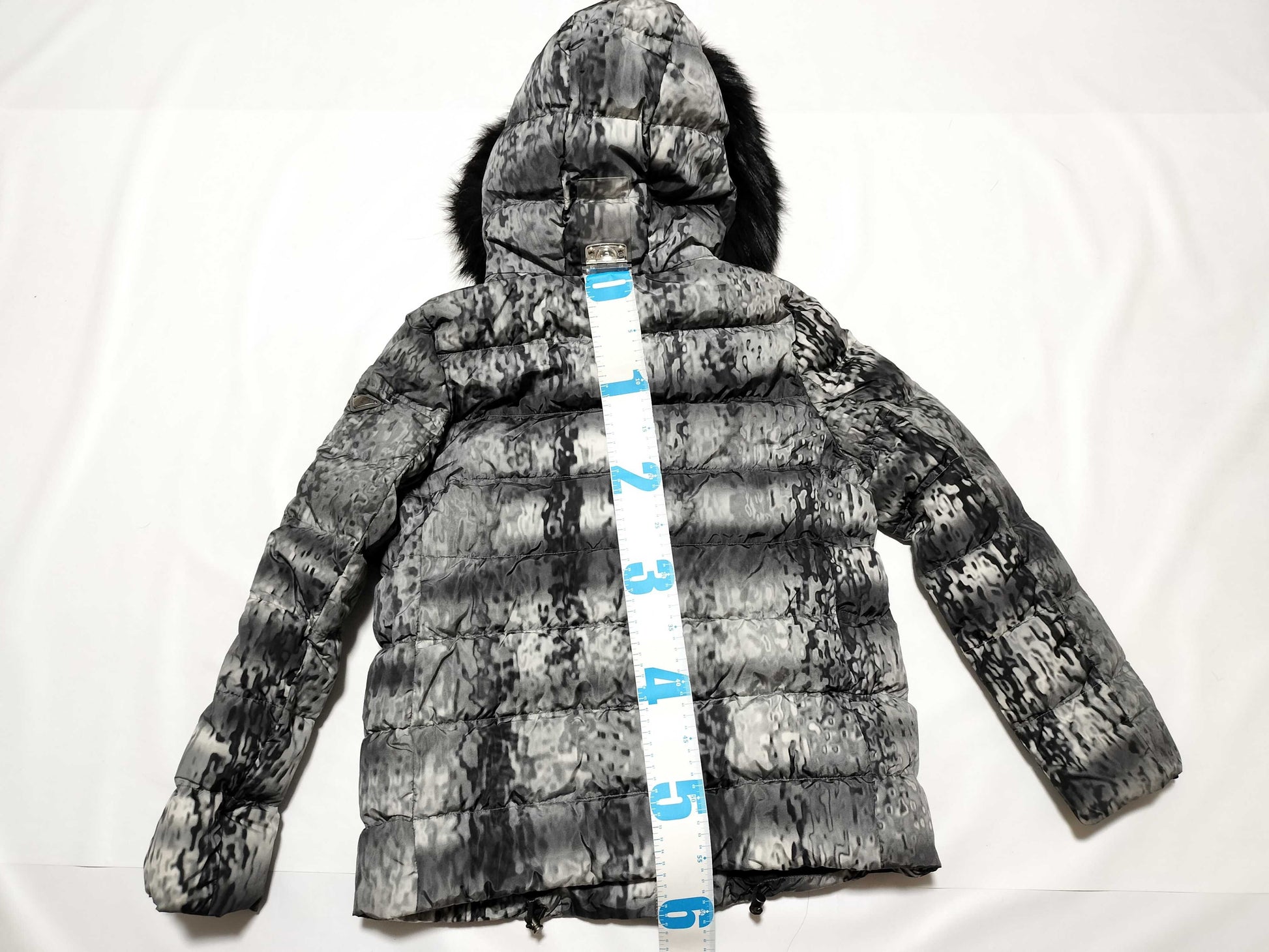 PRADA Prada Down Jacket with Triangle Logo Plate and Fur, Size 40