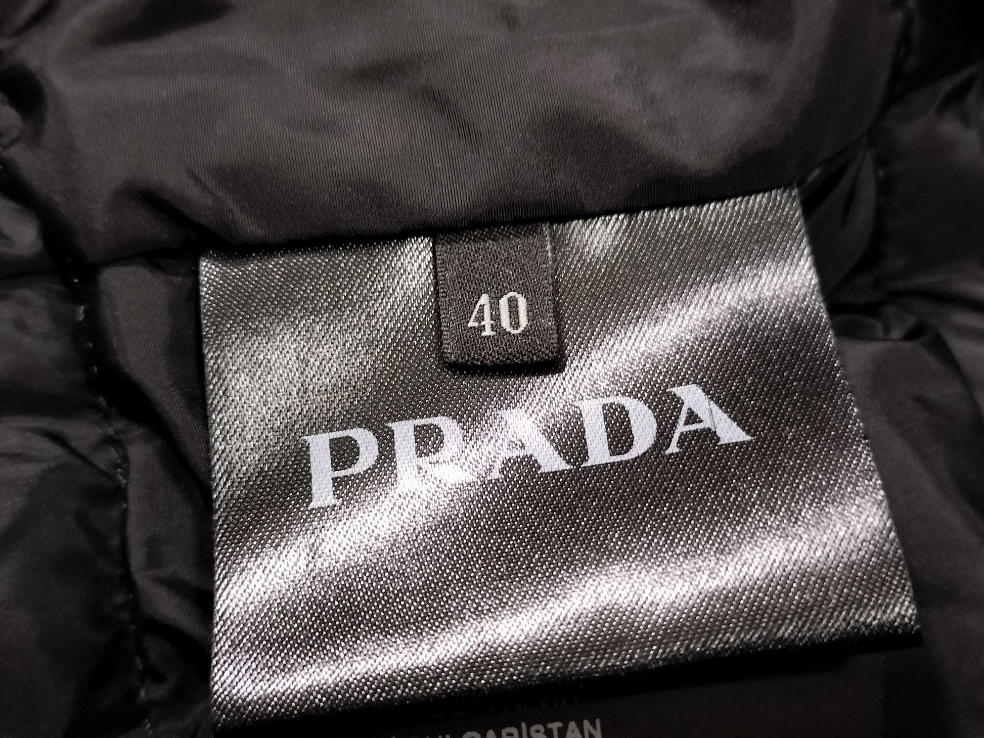 PRADA Prada Down Jacket with Triangle Logo Plate and Fur, Size 40
