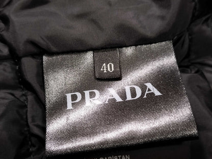 PRADA Prada Down Jacket with Triangle Logo Plate and Fur, Size 40
