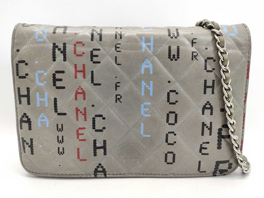 CHANEL Lambskin Typography Matelasse Chain Wallet Shoulder Bag with Seal, No. 23