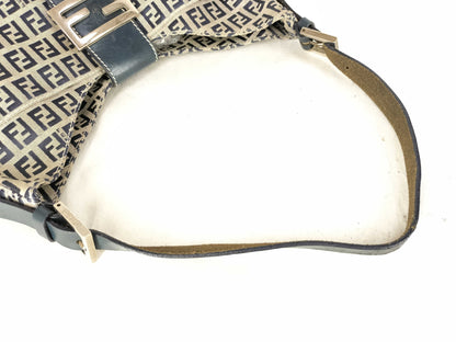 FENDI Zucchino One-Shoulder Shoulder Bag with Zucca Pattern and FF Hardware in Gray Navy
