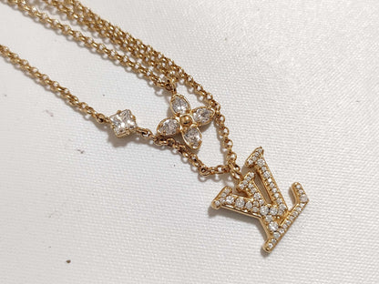 LOUIS VUITTON M01845 Ladies LV Rhinestone Monogram Flower Necklace