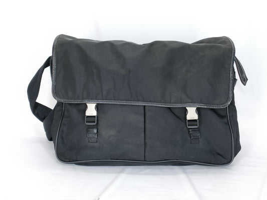 PRADA Nylon Prada Saffiano Combination Messenger Bag Black Shoulder Bag