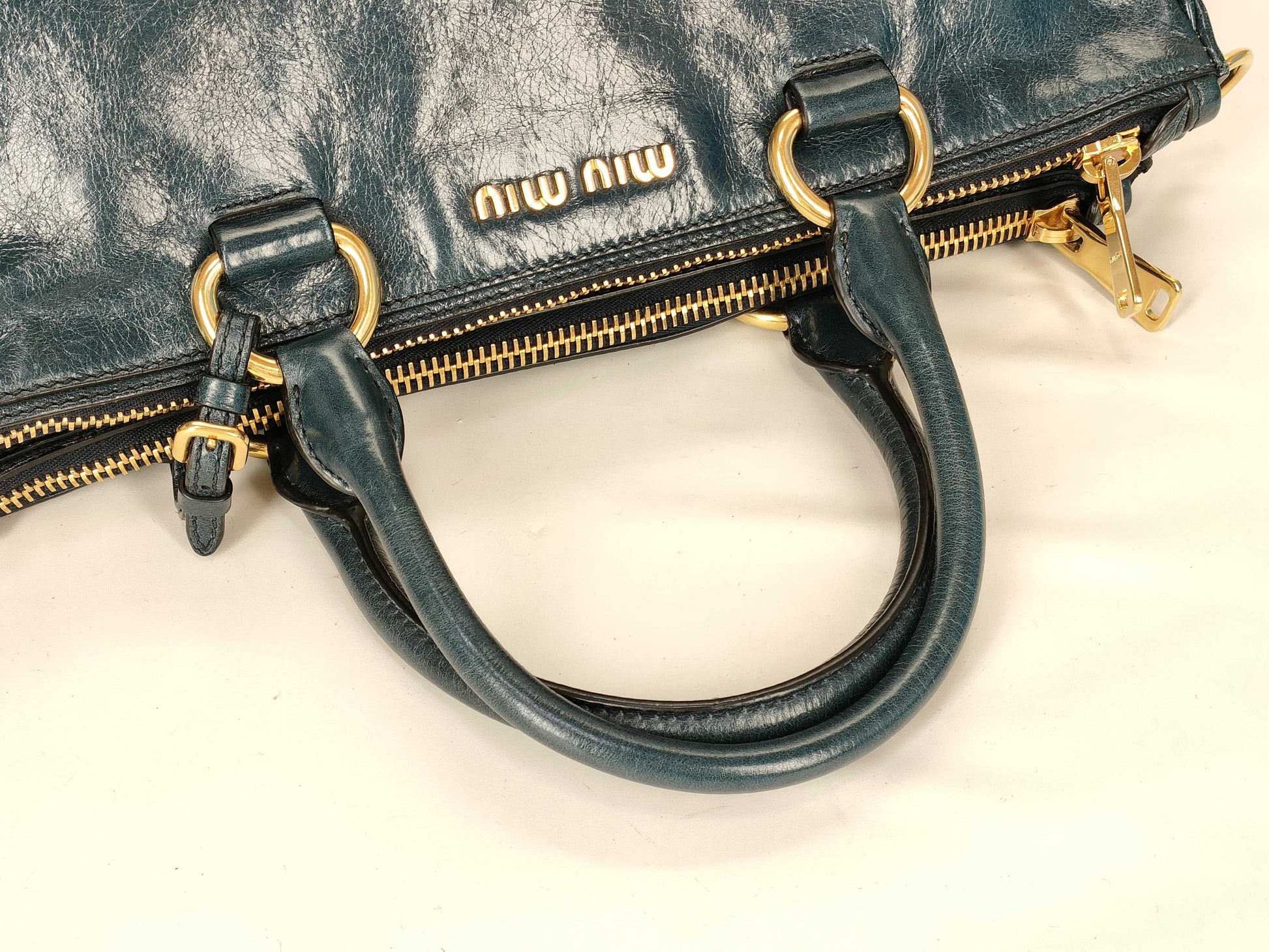 Miu Miu Vitello Shine Mini Boston Handbag