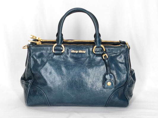 Miu Miu Vitello Shine Mini Boston Handbag