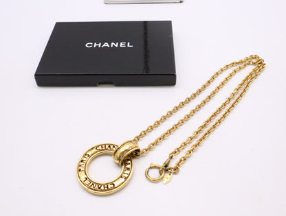 CHANEL Logo Ring Chain Necklace, Gold, Box Included, Chain Approx. 90cm
