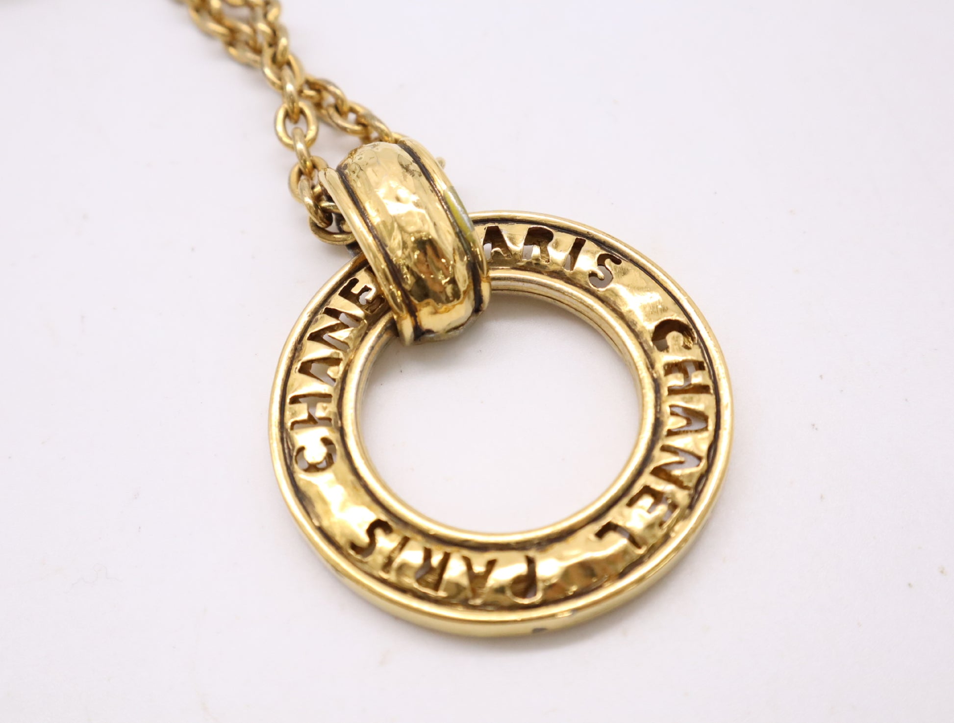 CHANEL Logo Ring Chain Necklace, Gold, Box Included, Chain Approx. 90cm