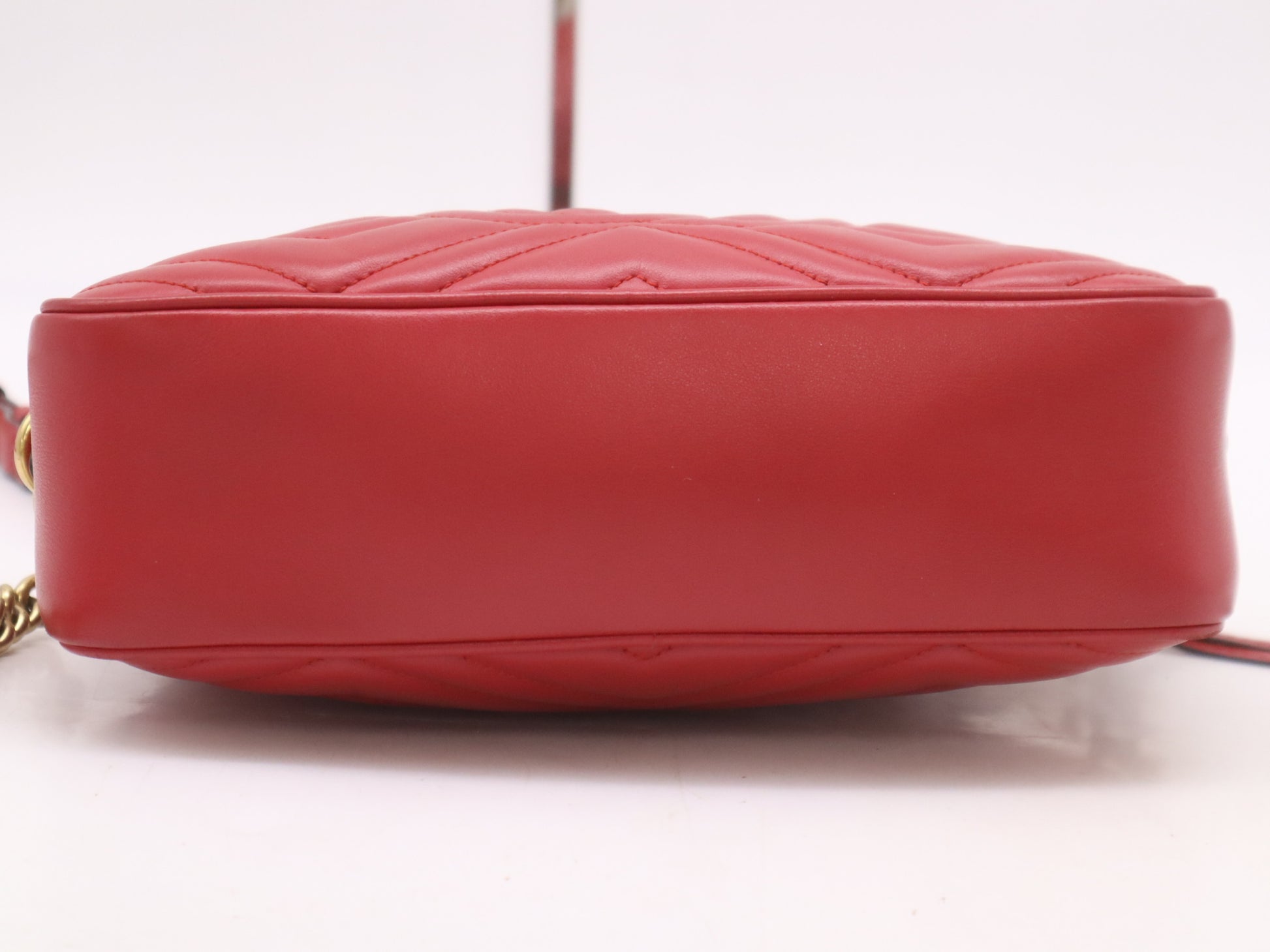 GUCCI Leather GG Marmont Quilted Small Shoulder Bag in Red with Dust Bag