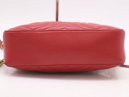 GUCCI Leather GG Marmont Quilted Small Shoulder Bag in Red with Dust Bag