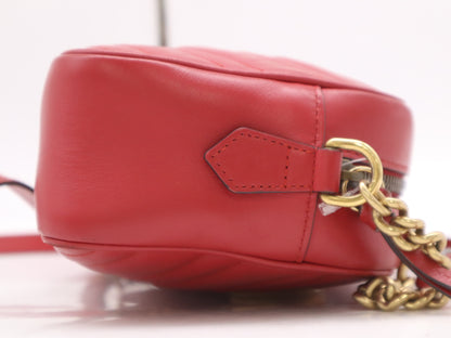 GUCCI Leather GG Marmont Quilted Small Shoulder Bag in Red with Dust Bag