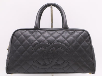 CHANEL A20997 Caviar Leather Bowling Bag with GD Hardware and Black Seal 10208571 Handbag