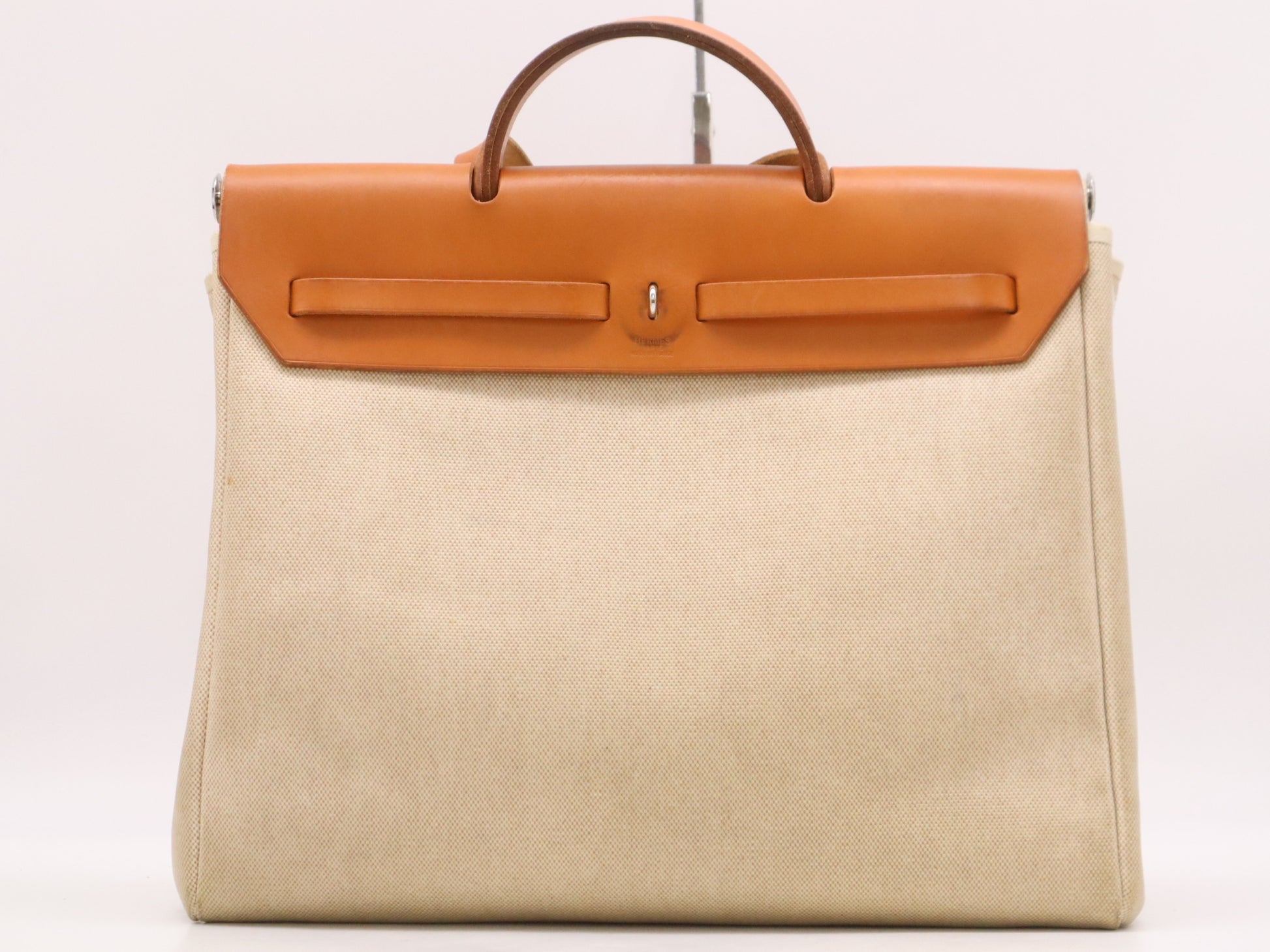 HERMES Leather and Canvas Airbag MM □C Stamp 1999 Brown Beige Shoulder Bag with Spare Bag