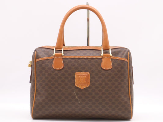 CELINE PVC and Leather Macadam Handbag with Triomphe Logo, Brown