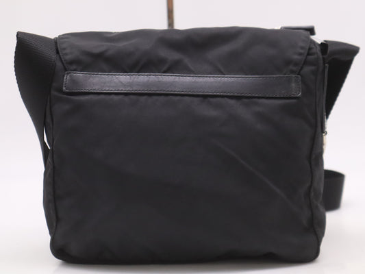 PRADA Tessuto Nylon Shoulder Bag with Triangle Logo Plate, Black
