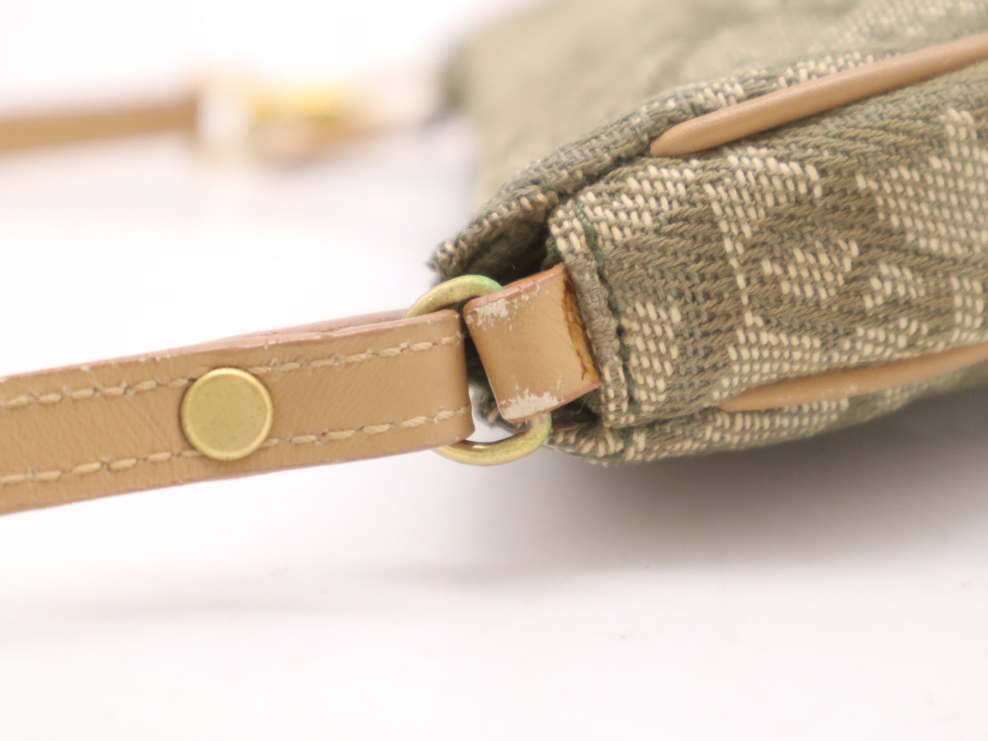 Dior MC0071 Canvas and Leather Trotter Saddle Handbag Green Brown Shoulder Bag