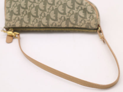 Dior MC0071 Canvas and Leather Trotter Saddle Handbag Green Brown Shoulder Bag