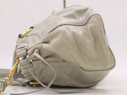 Miu Miu RT0383 Leather Miu Miu Gathered Design 2-Way Shoulder Bag/Handbag Gray with Shoulder Strap