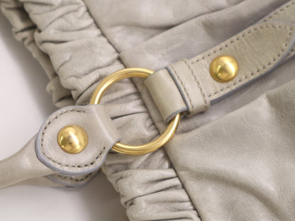 Miu Miu RT0383 Leather Miu Miu Gathered Design 2-Way Shoulder Bag/Handbag Gray with Shoulder Strap