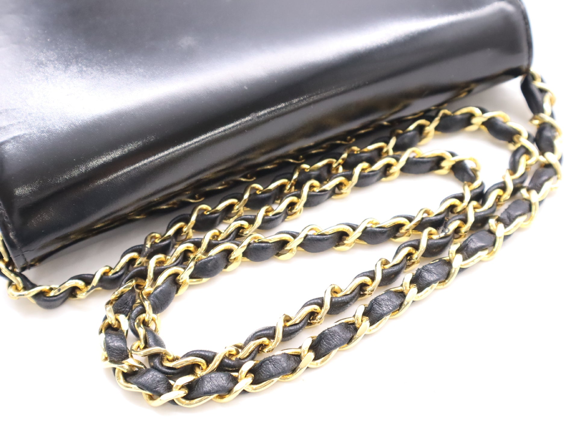 CHANEL Patent Leather Coco Mark Chain Shoulder Bag with GD Hardware, Black, Dust Bag Included