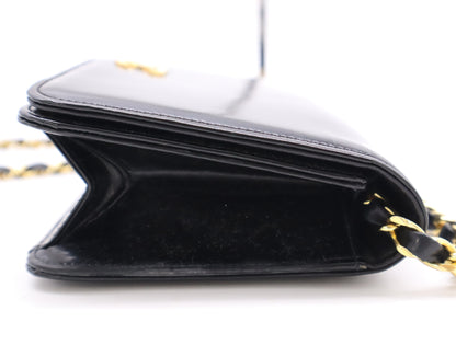 CHANEL Patent Leather Coco Mark Chain Shoulder Bag with GD Hardware, Black, Dust Bag Included