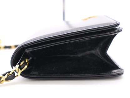 CHANEL Patent Leather Coco Mark Chain Shoulder Bag with GD Hardware, Black, Dust Bag Included