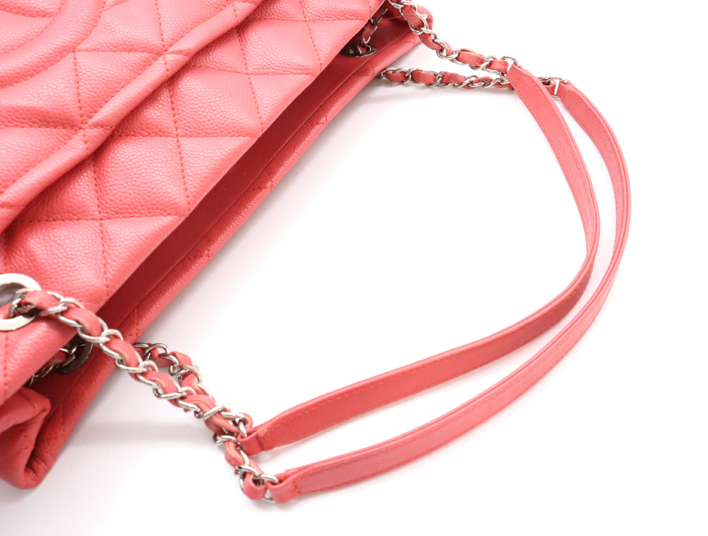 CHANEL Caviar Skin Matelasse Chain Tote Bag with Silver Hardware and Pink Seal 20329788 Shoulder Bag