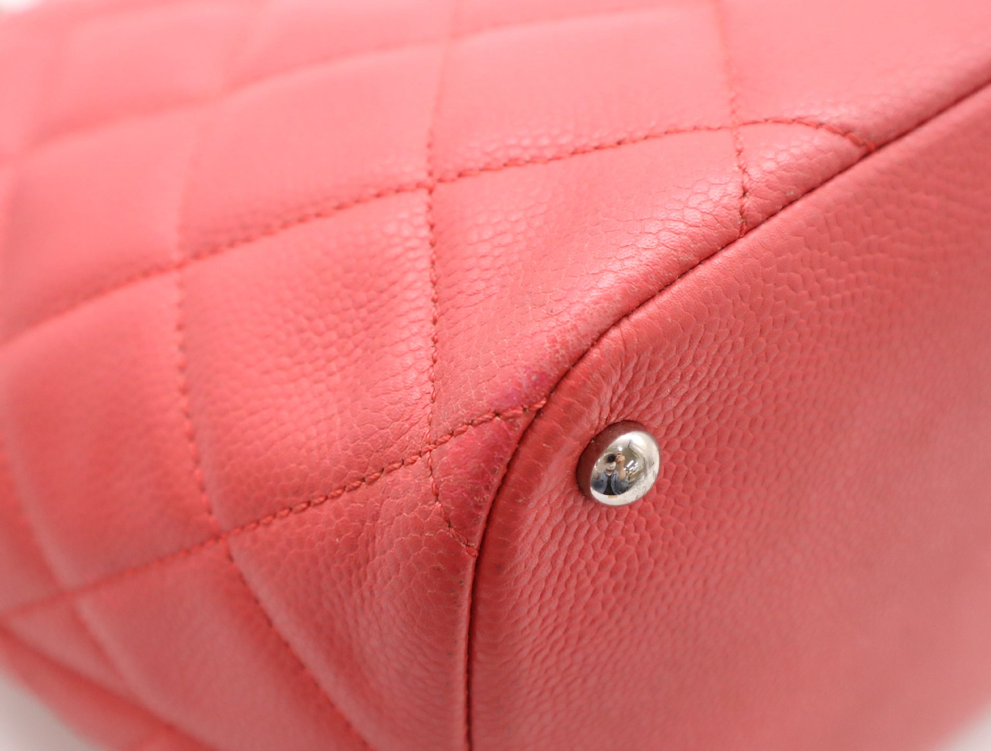 CHANEL Caviar Skin Matelasse Chain Tote Bag with Silver Hardware and Pink Seal 20329788 Shoulder Bag