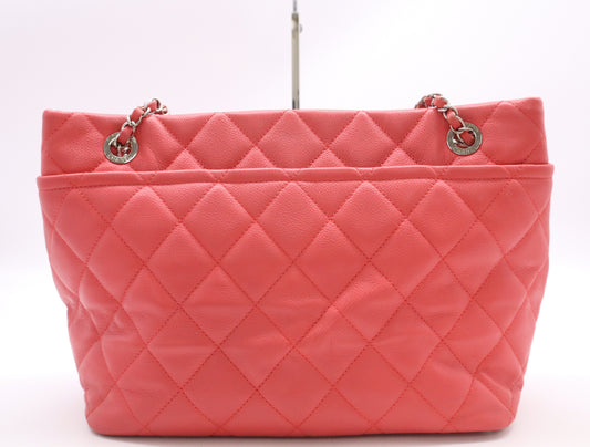 CHANEL Caviar Skin Matelasse Chain Tote Bag with Silver Hardware and Pink Seal 20329788 Shoulder Bag