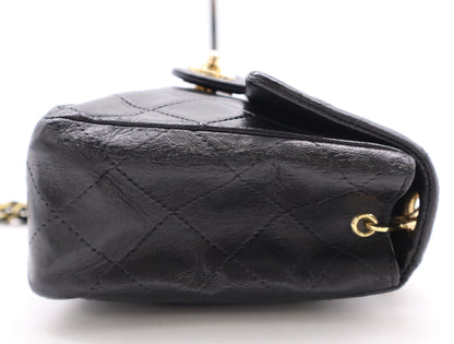 CHANEL Lambskin Mini Matelasse 16 Shoulder Bag with Small Flap, Small Chain, Gold Hardware, Black Seal, 8409222