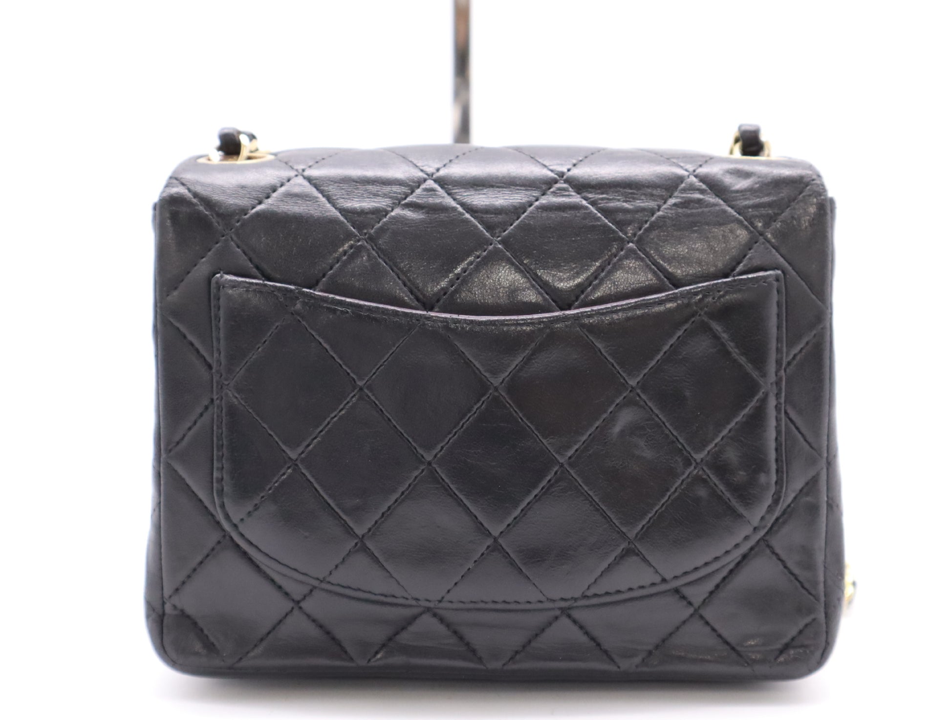CHANEL Lambskin Mini Matelasse 16 Shoulder Bag with Small Flap, Small Chain, Gold Hardware, Black Seal, 8409222