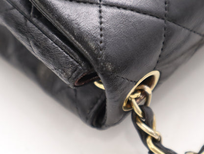 CHANEL Lambskin Mini Matelasse 16 Shoulder Bag with Small Flap, Small Chain, Gold Hardware, Black Seal, 8409222