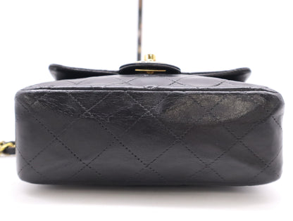 CHANEL Lambskin Mini Matelasse 16 Shoulder Bag with Small Flap, Small Chain, Gold Hardware, Black Seal, 8409222