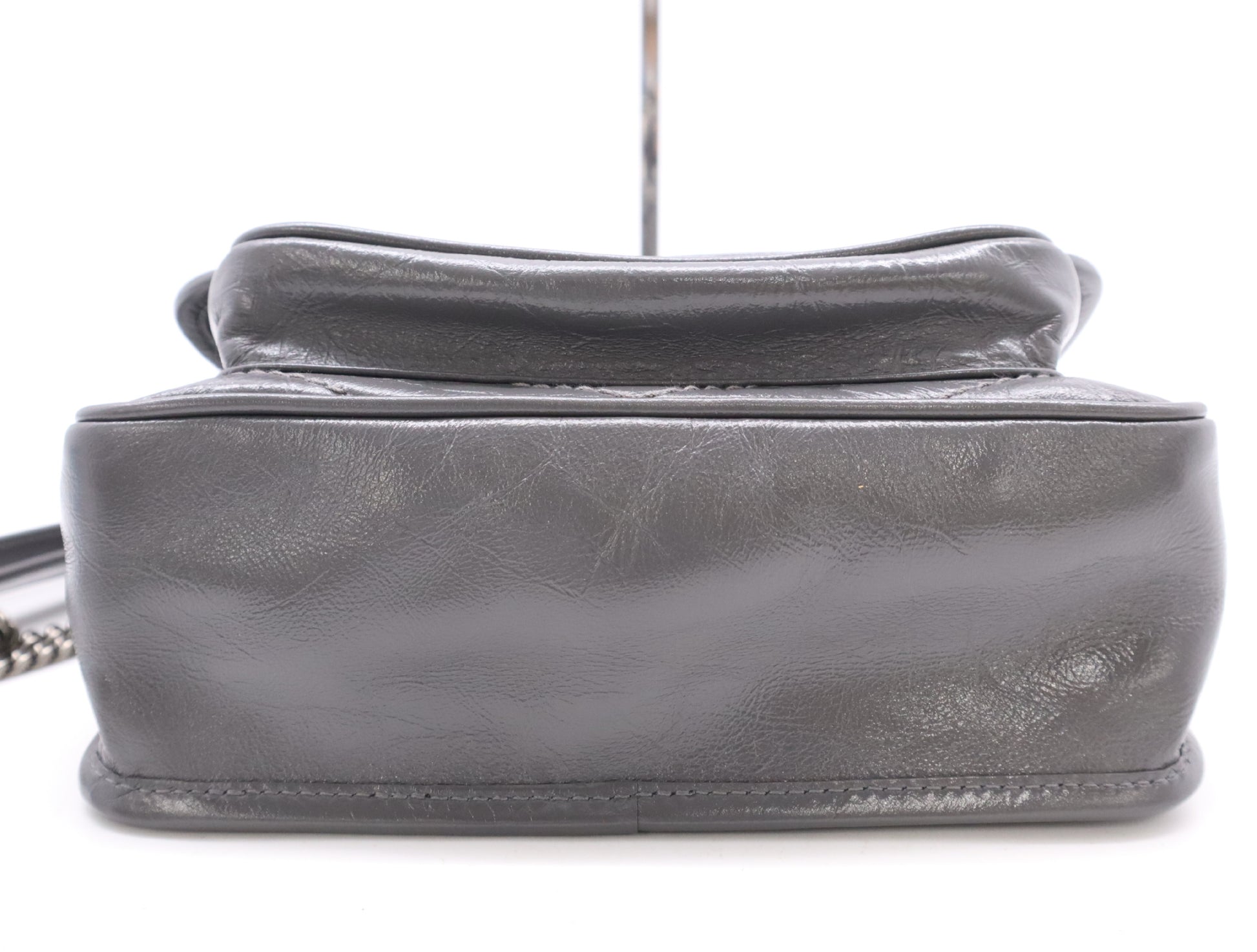 Yves Saint Laurent 633151 Leather Niki Baby Chain Shoulder Bag, Gray