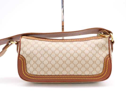 CELINE YS00/14 Macadam Mini Shoulder Bag in Beige and Brown Canvas and Leather, Includes Dust Bag