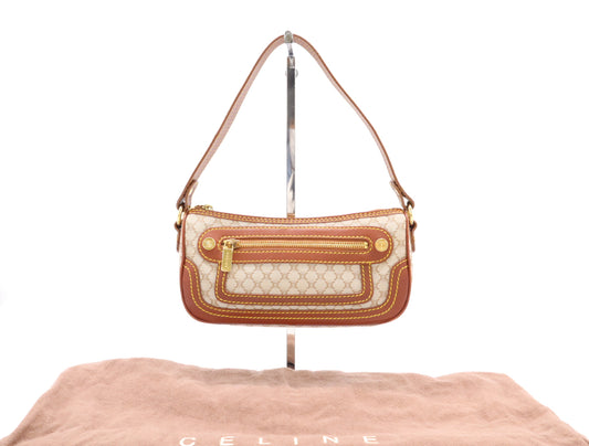 CELINE YS00/14 Macadam Mini Shoulder Bag in Beige and Brown Canvas and Leather, Includes Dust Bag