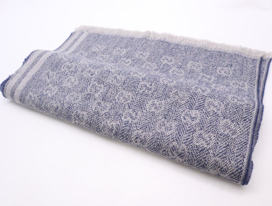 GUCCI Silk Stole with GG Pattern, Made in Italy, Gray and Navy, Scarf