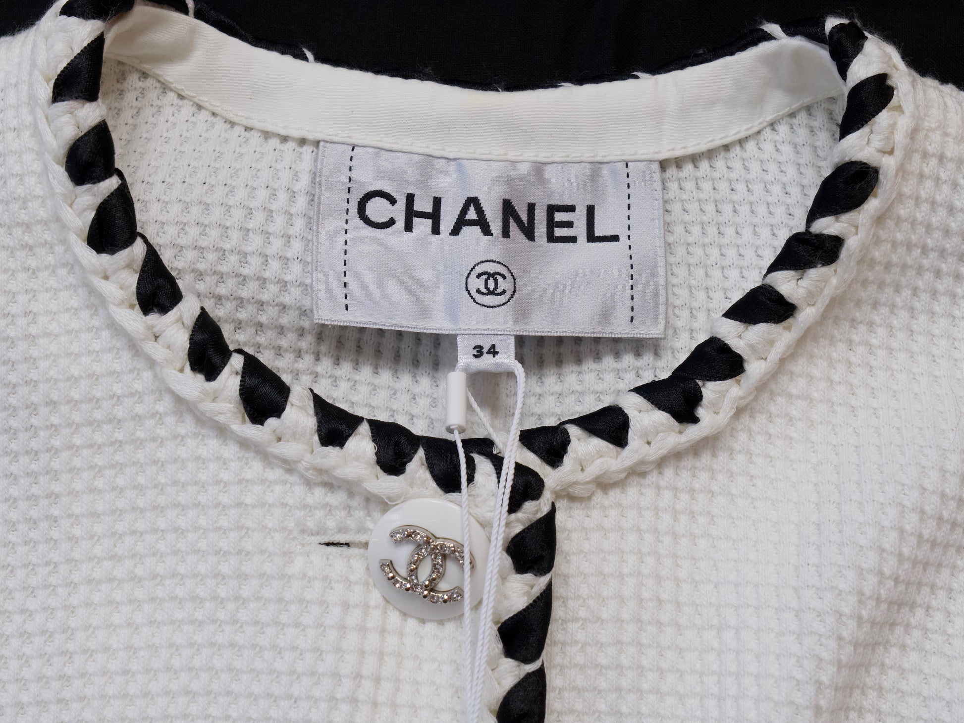 CHANEL 21C Ribbon Trim Waffle Collarless Jacket, Size 34, Slightly Large, Unused