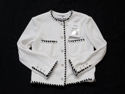 CHANEL 21C Ribbon Trim Waffle Collarless Jacket, Size 34, Slightly Large, Unused