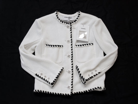 CHANEL 21C Ribbon Trim Waffle Collarless Jacket, Size 34, Slightly Large, Unused
