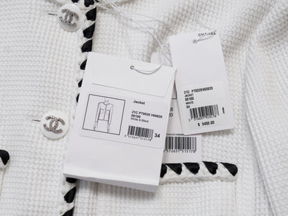 CHANEL 21C Ribbon Trim Waffle Collarless Jacket, Size 34, Slightly Large, Unused