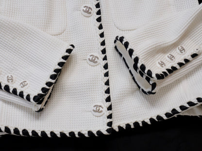 CHANEL 21C Ribbon Trim Waffle Collarless Jacket, Size 34, Slightly Large, Unused
