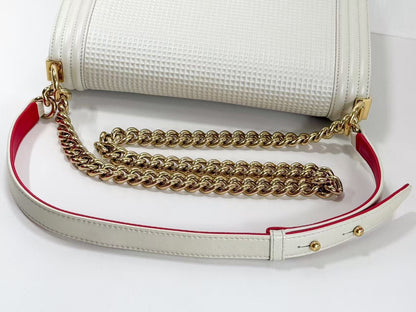 CHANEL Boy Bicolor White Shoulder Bag, W28cm , Gold Hardware, with G Card and Sticker, 18881219